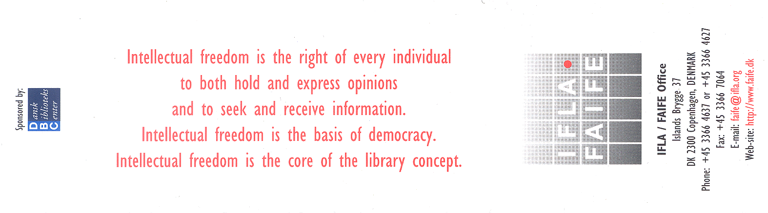 Back of the bookmark about the IFLA Statement on Libraries and Intellectual Freedom