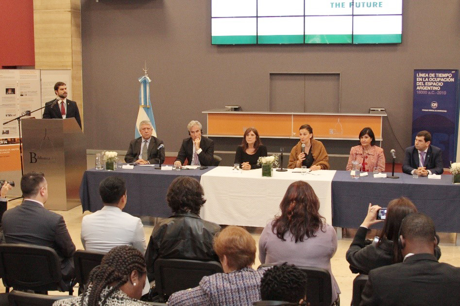 Vice President of the Argentine Republic, Lic. Gabriela Michetti, speaking at the workshop