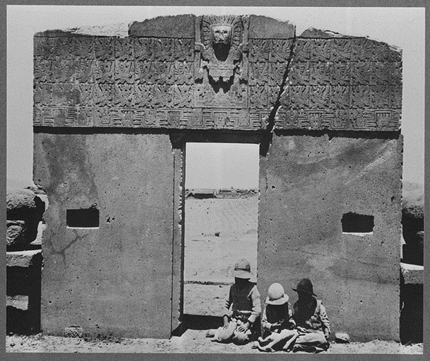 Calendar Gate, ruins of the Puerta del Sol, Tiahuanaco, La Paz, Bolivia. Bolivia Tiwanaku Site, None.  [Between 1920 and 1947] [Photograph Library of Congress]