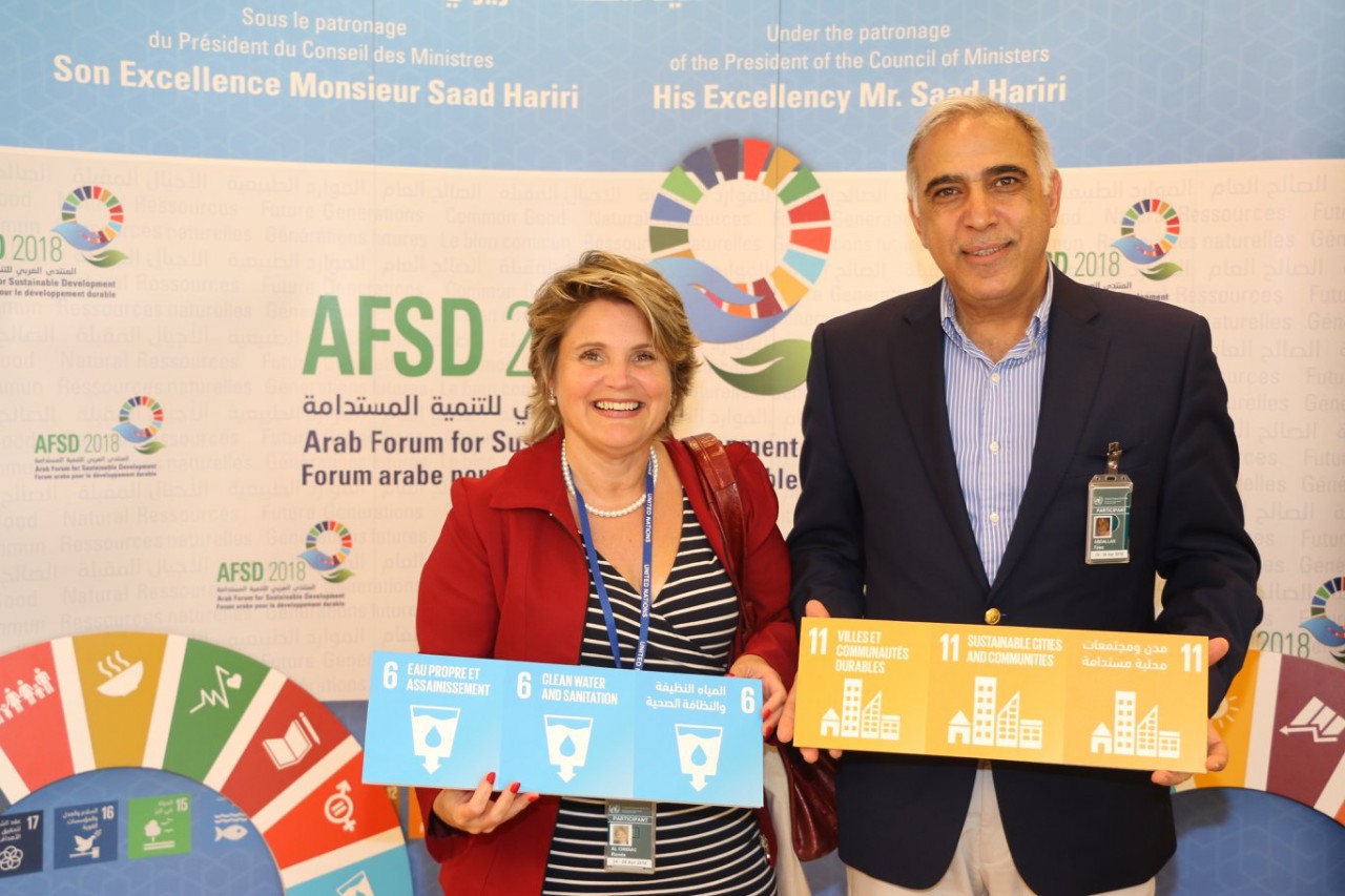 Randa Chidiac and Dr Fawz Abdallah, IFLA and Lebanese Library Association, at the Arab Forum for Sustainable Development
