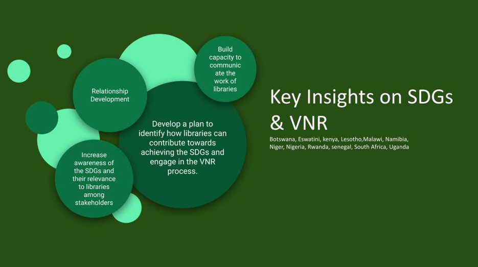 Key insights on SDGs and VNR - develop a plan to identify how libraries can contribute towards achieving the SDGs and engage in the VNR process