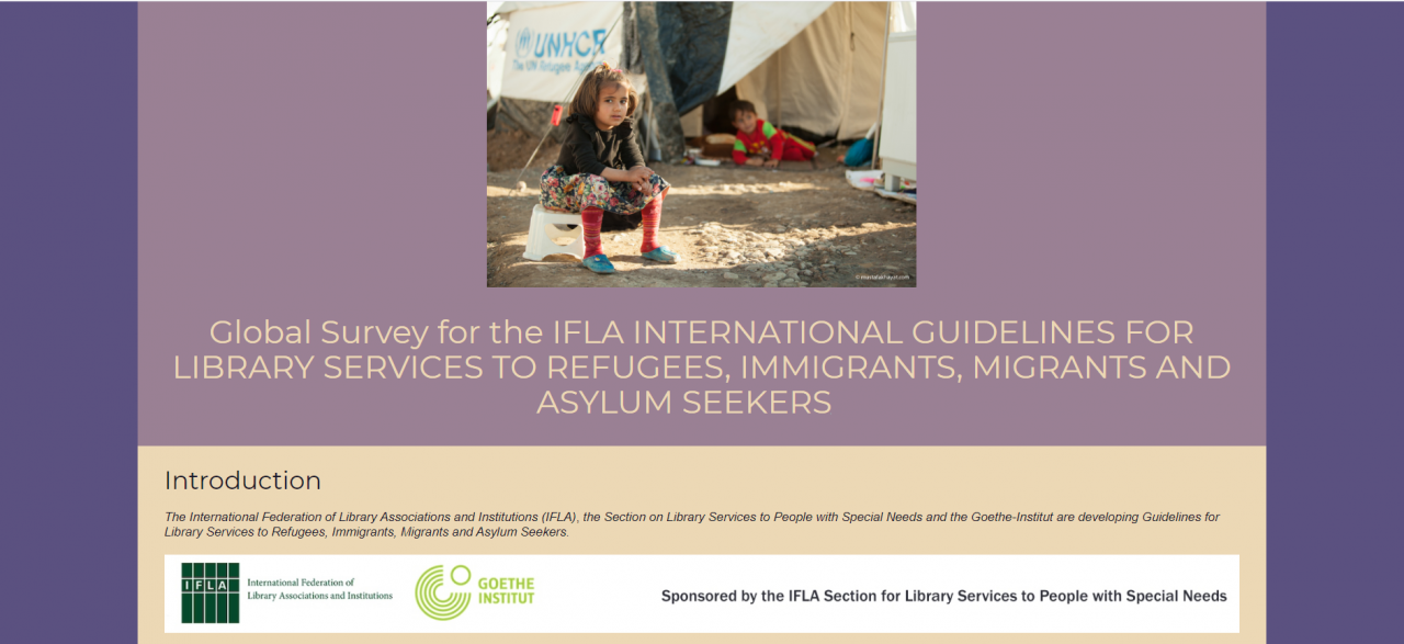 Screenshot of the online global survey for the IFLA International Guidelines for Library Services to Refugees, Immigrants, Migrants and Asylum Seekers