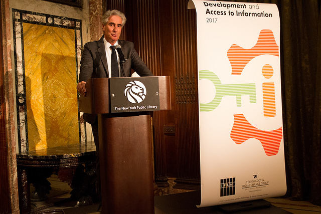 IFLA Secretary General, Gerald Leitner, during his remarks at the DA2I Launch
